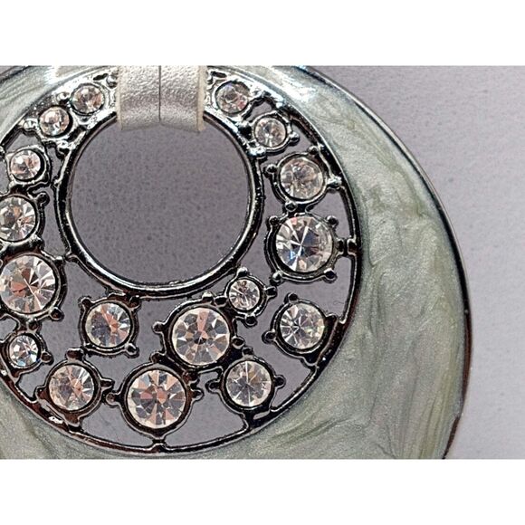 Lia Sophia Circle Enamel with Clear Rhinestones on Leather Strap Necklace - Picture 9 of 9
